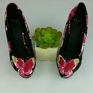 ELLE El Jessica Floral Design Wedges